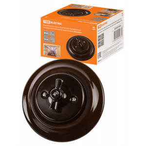 Выключатель скрытой установки фарфоровый поворотный проходной с ручкой (бантик) 10А коричневый «Боло SQ1820-0416