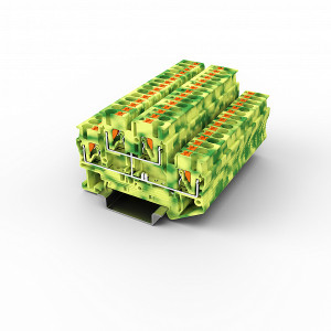 Заземляющая клемма UPT-2.5/2PE, Заземляющая этажная клемма, 2 этажа, тип фиксации провода: Push-in, номинальное сечение: 2,5 мм кв., ширина: 5,2 мм, цвет: желто-зеленый, тип монтажа: DIN35