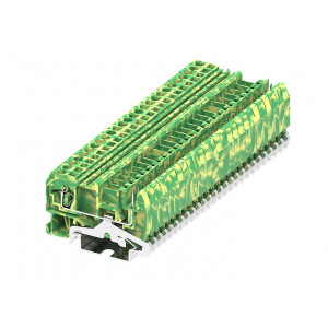 Заземляющая клемма 225987, Заземляющая клемма, для подключения разъема, тип фиксации провода: пружинный, номинальное сечение: 2,5 мм кв., ширина: 5 мм, цвет: желто-зеленый, тип монтажа: DIN35