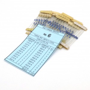 Набор резисторов №6 MFR-12J(F) 100K-910K, Набор выводных резисторов 0.125W, ряд Е24 ( по 5 шт.) номиналы 100K-910K Ом, 5%(1%)