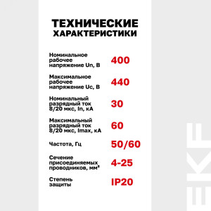 Ограничитель перенапряжения имп. ОПВ-В/3P In 30кА 400В opv-b3