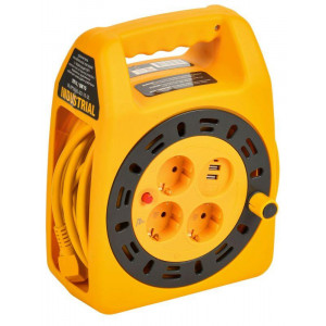 УДЛИНИТЕЛЬ НА КАТУШКЕ 3Х15М С ЗАЗЕМЛ. INDUSTRIAL УК15 2P+PE 3Х1.5КВ.ММ USBX2 LED ТЕРМОЗАЩИТА IN-KP24-16-03-15-UL