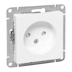 Механизм розетки, 16А, без заземления, со шторками, белый Эпика EKF UP1-SOW-101