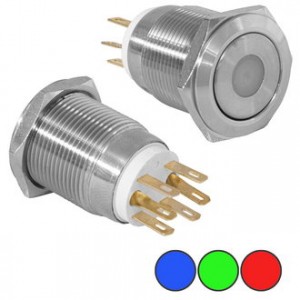 LAS1-GQ-11D/R ON-(ON), Кнопка антивандальная металлическая без фиксациии с точечной подсветкой, 5А 250В, резьба М19