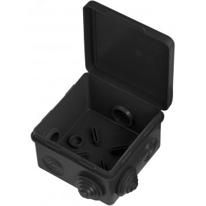 Распаячная коробка ОП 80х80х50мм, крышка, IP54, 7вх., черная, инд. штрихкод SQ1401-0912