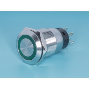 TT19AL2G2, Кнопка управления герметичная, с подсветкой, с фиксацией, d 22 мм, 2НР+2НЗ, зеленая