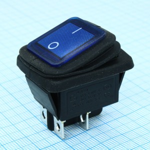 RWB-507 синий, Выключатель клавишный с подсветкой и влагозащитой IP54 ON-OFF (4c) 15А 250В