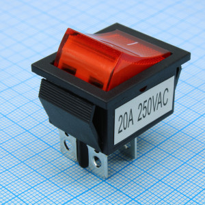 RWB-502 20А красный, Выключатель клавишный с подсветкой ON-OFF (4c) 20А 250В