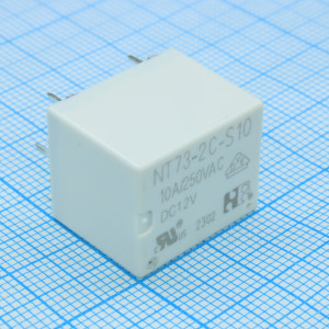 NT73-2CS10DC24V0.36 10A/250VAC, Силовое реле; монтаж на печатную плату или в розетку; выводы с шагом 5мм; 1СO 10A; контакты AgNi; катушка 24В DC; влагозащита RTIII
