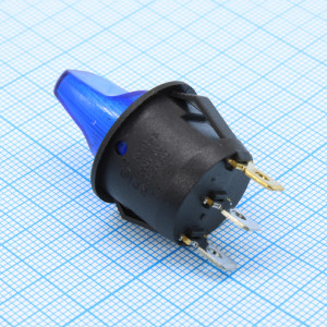 Выкл круглый 250В 6А синий, Выключатель клавишный круглый с подсветкой ON-OFF (3c) 6А 250В