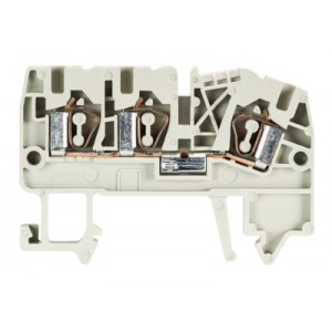 Проходная клемма WKF 2,5/D1/2/35, Проходная клемма, 3 точки подключения, тип фиксации провода: пружинный, номинальное сечение: 2,5 мм кв., 24A, 800V, ширина: 5 мм, цвет: серый, тип монтажа: DIN35