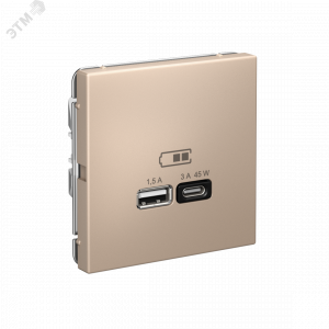 ARTGALLERY USB розетка A + тип-C 45Вт высокоскор.заряд. QC, PD, механизм, песочный GAL001229