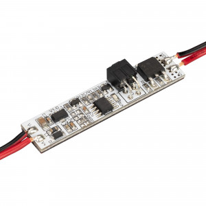 ИК-выключатель SMART-DOOR (12-24V, 1х4А, 50x11mm) 031625, ИК-выключатель, встраиваемый в профиль, реагирует на открытие дверцы. При открытии дверцы - плавное включение света, при закрытии - выключение. Зона срабатывания до 100мм. Требуется вырез в экране профиля для работы датчика. Длина кабеля 60мм.