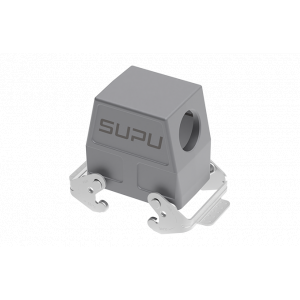 Крышка разъема S32A-SEH-2L.M-M32, Крышка разъема на кабель, типоразмер 32A, высокое исполнение, с уплотнителем, 1 отверстие с резьбой для кабельных вводов M32x1,5, с боковым расположением, с двумя защелками, материал корпуса: алюминиевый сплав