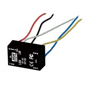 LDB-500LW, DC/DC LED повышающий/понижающий, вход 9…30В, выход 2…32В/0.5А, КПД до 91%, вход On/Off/DIMM, 31.8x20.3x12.2мм, проводные выводы, -40…60°C, пластик