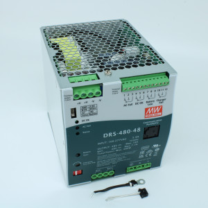 DRS-480-48, AC-DC с функцией UPS, 480Вт, выход 48В/10A, вход 90…305В АС/127…431В DC, максимальный зарядный ток 7.7А, MODBus, изоляция 3000В АС, в корпусе 110х125.2х150.7мм, -30...+70°С