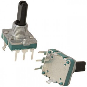 PEC16 24/24 20MM, Энкодер PEC16, 24 щелчка, 24 импульса, пластмассовый вал с лыской 20мм, горизонтальные выводы, крепление на гайку 9мм