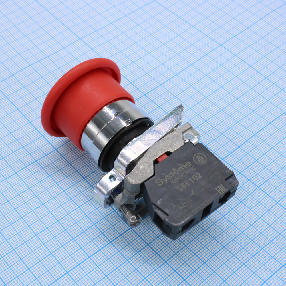 Изображение товара Кнопка с гриб головкой SB4 в сборе 22мм 40мм красная с механизмом возврата