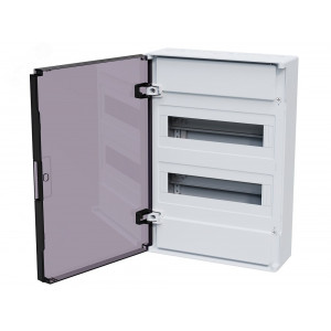 Щит распределительный навесной с пластиковой черной прозрачной дверцей на 24 модуля, OptiBox Pro 24-NKR-IP40 379798