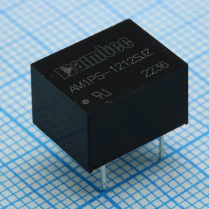 AM1PS-1212SJZ, DC/DC, 1Вт, вход 10.8…13.2В, выход 12В/0.009…0.083А, изоляция 1500В DC, КПД 80%, максимальная емкостная нагрузка не более 560мкФ, DIP8, 12.7x10.16x8.2мм, -40…105°C, пластик