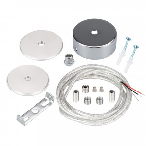 Подвес токопроводящий ARL-SL-ROUND-D70-360deg вертикальный 037772, Подвес вертикальный для профиля SL-ROUND-D70-360deg, длина 2 м. В комплекте: монтажная чаша - 1 шт., токопроводящий кабель-подвес - 1 шт. 2 м (сечение кабеля - 2х0.5 мм?), фиксатор кабеля-подвеса - 1 шт., заглушка с отверстием - 1 шт., заглушка без отверс