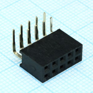 DS1024-2X5R2, Гнездо на плату угловое 2x5 конт., шаг 2.54 мм., длина 8.5мм