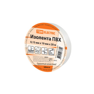 Изолента ПВХ 0,15х19мм Белая 20м SQ0526-0001
