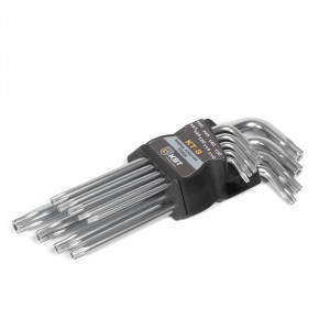 Набор ключей TORX КТ-9 (Т10-Т50) серия KBT-PROFESSIONAL, предназначен для монтажа крепежных изделий с внутренним профилем TORX, в том числе и в антивандальном исполнении, в наборе 9 ключей с типоразмерами Т10/T15/T20/T25/T27/T30/T40/T45/T50