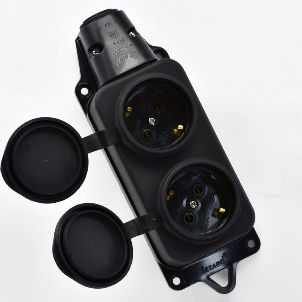Изображение товара Колодка 2-м 16А IP44 с защитой каучук Lezard 220-240В