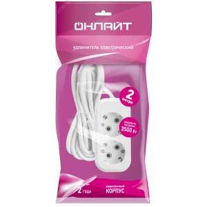 Удлинитель бытовой OPE-S-02-200-E-3x1 с заземлением 2 розетки 2м ПВС 3х1 3500 Вт 33280