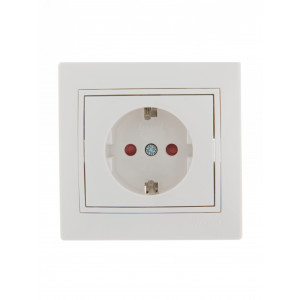 Розетка 1-м СП Mira 16А IP20 с заземл. защ. шторки с бел. вставкой керамика бел. 701-0202-124