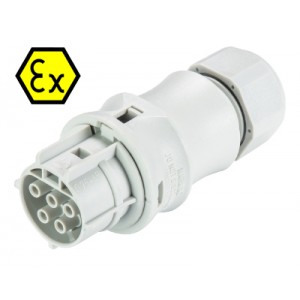 Разъем RST20I3F B2 M01V GL, Взрывозащищенный розеточный разъем на кабель диам. 10-14 мм, IP68(69k), 5 полюсов, винтовая фиксация провода, номинальные характеристики: 250/400V, 20A, цвет: белый, серия RST Ex