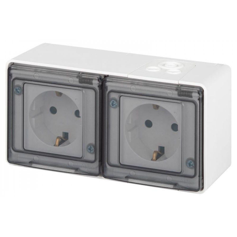 Изображение товара Розетка Эксперт 11-2504-01 2х2P+E гориз. IP55 шторки 16А-250В ОУ бел. Эра Б0063262