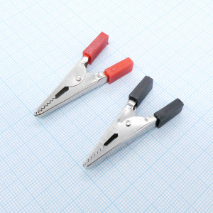 Зажим крокодил 8-0028 кр/чер (пара) 5А, Зажим типа крокодил черный/красный (ПАРА)с изоляторами, под пайку/обжим, 5 А