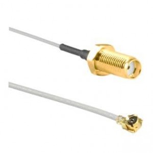 CSI-SGFB-300-UFFR, Соединения РЧ-кабелей SMA Gold Jack (Female) Bulkhead (CONSMA005B-G-1.13) to Right Angle MHF/U.FL Compatible Jack (CONUFL012-1.13) with 300mm of 1.13mm Cable