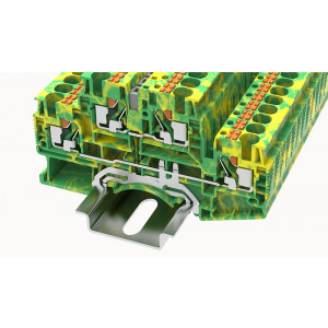 Заземляющая клемма DSKK4-PE-01P-1C-00Z(H), Заземляющая этажная клемма, 2 этажа, тип фиксации провода: Push-in, номинальное сечение: 4 мм кв., ширина: 6,2 мм, цвет: желто-зеленый, тип монтажа: DIN35,