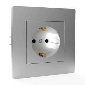 Розетка 1-м СП Pixel 16А IP20 с заземл. защ. шторки в сборе алюм. TKE-PX-R1FZSF-C03