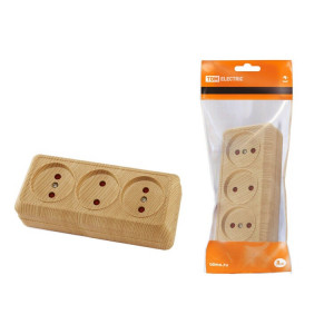 Розетка 3-х местная горизонтальная 2П открытой установки IP20 10A с з/ш сосна "Ладога" SQ1801-0425