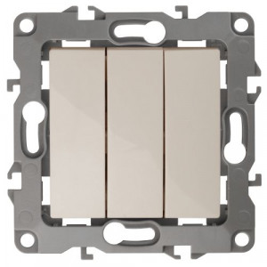 12-1107-02 Выключатель тройной, 10АХ-250В, IP20, 2, слоновая кость (10/100/3200) Б0014670