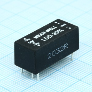 LDD-300L, DC/DC LED понижающий, вход 9…36В, выход 2…32В/0.3А, КПД до 95%, вход On/Off/DIMM, 31.8x20.3x12.2мм, DIP, -40…85°C, пластик