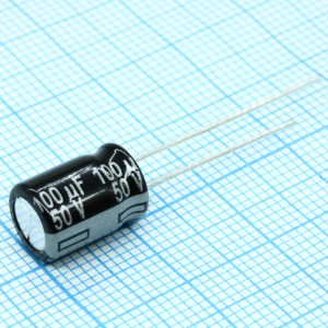 ECA1HHG101, Конденсатор алюминиевый электролитический 100мкФ 50В  ±20% (8 х 11.5мм) радиальные выводы 3.5мм 180мА 1000час 105°С автомобильного применения россыпь