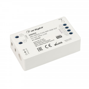 Диммер ARL-SIRIUS-TUYA-WIFI-RGB-SUF (12-24V, 3x5A, 2.4G) 036360, Контроллер трёхканальный для RGB светодиодных лент. Питание/рабочее напряжение 12-24VDC, максимальный ток 5A на канал, 3 канала, максимальная мощность 180-360W. Частота ШИМ 1.95kГц, Wi-Fi 2.4G. Винтовые клеммы. Корпус - PVC. Габариты 70х40х20 мм.