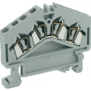 Проходная клемма UJ1-2.5/4, Проходная клемма, 4 точки подключения, тип фиксации провода: пружинный, номинальное сечение: 2,5 мм кв., 24A, 660V, ширина: 5 мм, цвет: серый, тип монтажа: DIN35