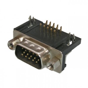 DHR-15MB, Разъем D-SUB высокой плотности, 15 контактов, вилка угловая на плату 9.4мм