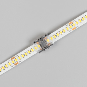 Коннектор HIP-MONO-10mm-2pin-STS-HD 039268, Одиночный коннектор для соединения 2-х отрезков открытых IP20 светодиодных одноцветных лент шириной 10 мм с высокой плотностью светодиодов. Материал - прозрачный пластик. Обеспечивает соединение без видимых разрывов. Максимальный допустимый ток 3 А