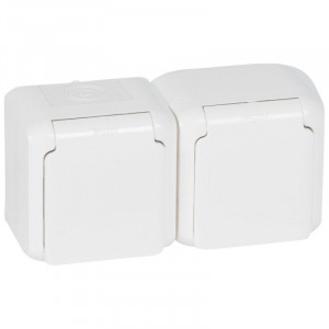 Розетка 2-м ОП Quteo 16А IP44 250В 2х2P+E с заземл. защ. шторки с крышкой бел. 782323