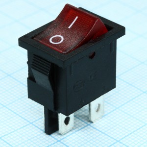 SWR-45, Выключатель 220В 4 контакта 19х13мм, B100R, черный, красная клавиша, без подсветки, крепление защелка