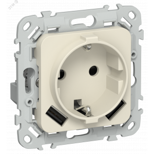 FLITE Розетка 1-местная с заземлением с защитными шторками 16А с USB A+A 3,1А безвинтовое крепление РСЮша11-1-ФлСл сливочный IEK FI-R14-16-1-U21-D31-K86