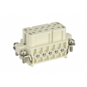 Розеточная контактная вставка HA-010-F, Розеточная контактная вставка, винтовая фиксация, 10 полюсов + PE, типоразмер 10A, 250V, 16A, сечение обслуживаемых проводников 0,75-2,5 мм кв, тип покрытия контактов: серебро