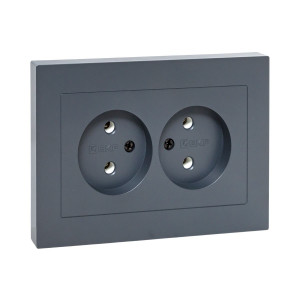 Механизм розетки двойной, 16А, без заземления, без шторок, с рамкой, графит Эпика EKF UP1-SOG-200